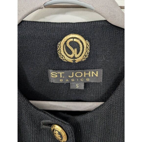 St. John Basics Santana Knit‎ Tunic Cardigan women's small black gold buttons - Picture 3 of 6